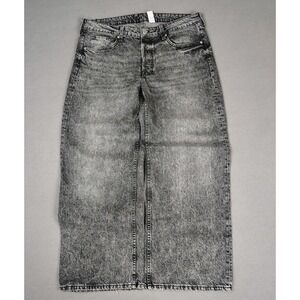 HM Wide Leg Baggy Jean Women *18 Faded Black Loose Fit Curvy Grunge Skater 38x30